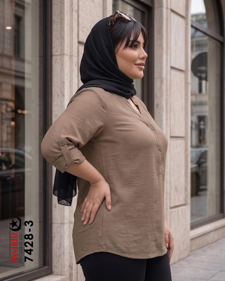 شومیز اسلپ نخی سایز بزرگ زنانه کد 7428