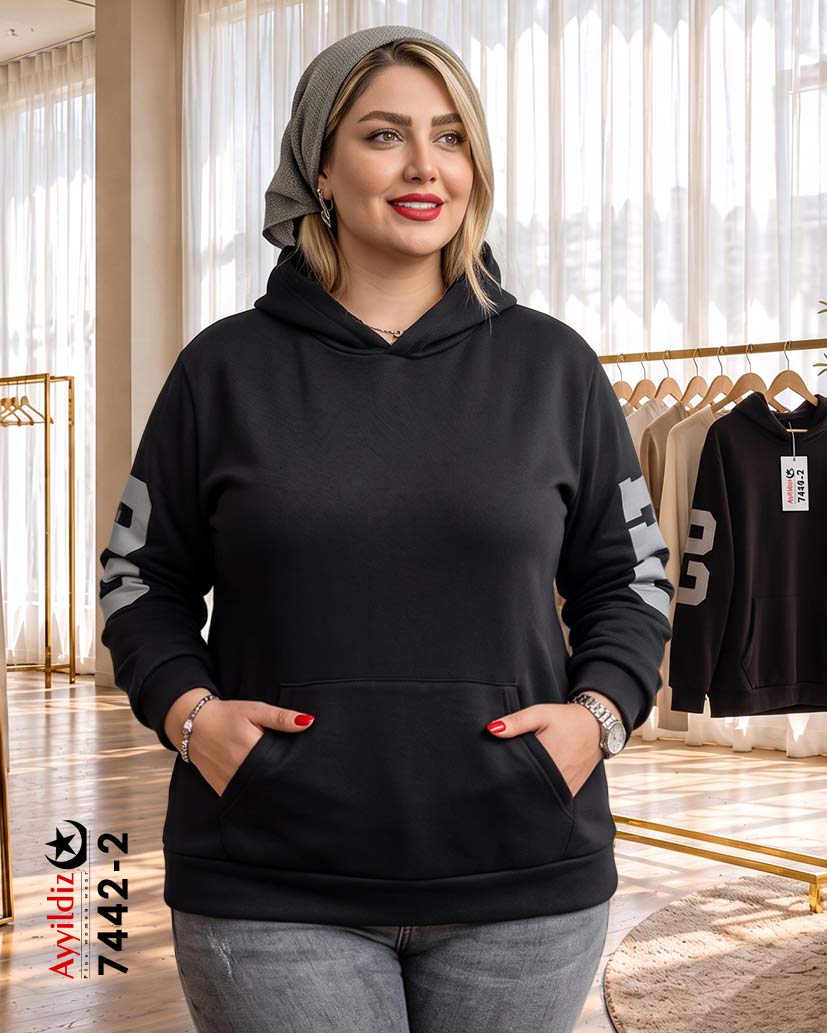 هودی کوتاه سایز بزرگ زنانه کد 7442
