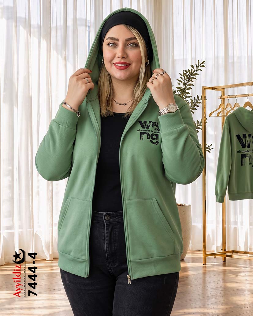 هودی جلو زیپ سایز بزرگ زنانه کد 7444