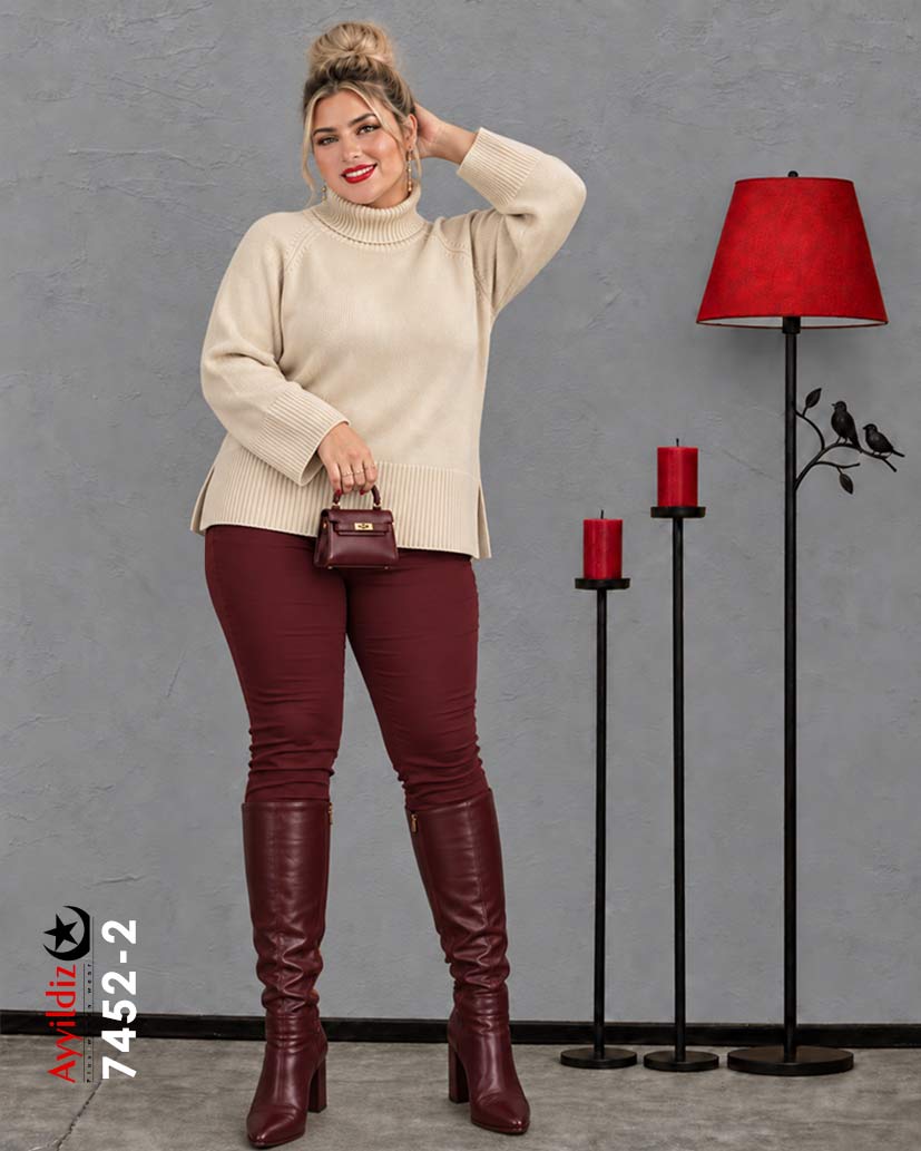 بلوز یقه اسکی بافت سایز بزرگ زنانه کد 7452