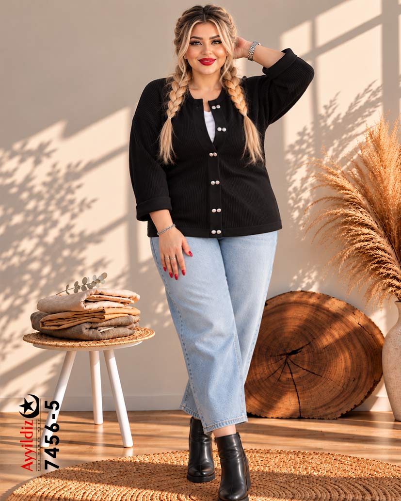 بلوز بافت سایز بزرگ زنانه کد ۷۴۵۶