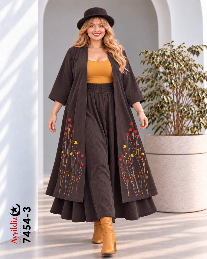 مانتو دامن مخمل کبریتی سایز بزرگ زنانه کد ۷۴۵۴