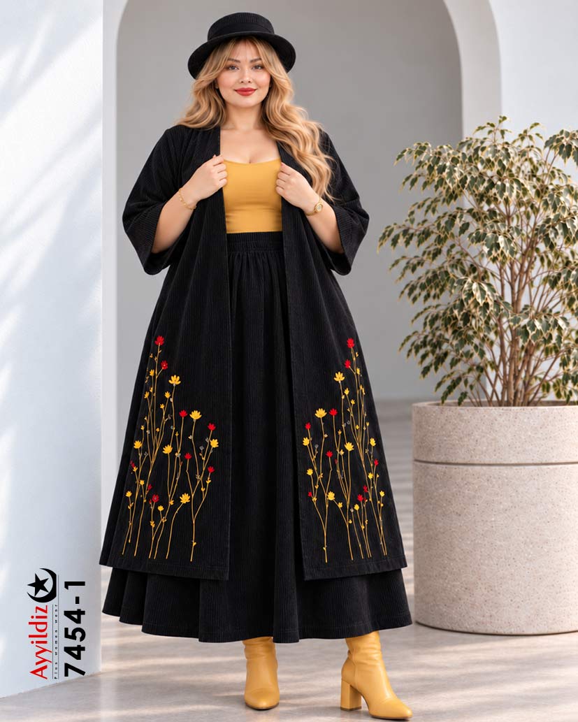 مانتو دامن مخمل کبریتی سایز بزرگ زنانه کد ۷۴۵۴