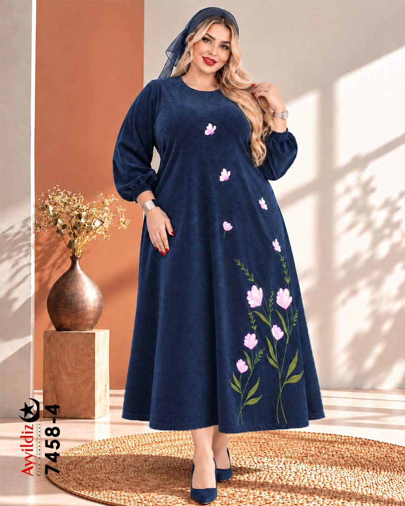 پیراهن کفتان مخمل کبریتی سایز بزرگ زنانه کد ۷۴۵۸