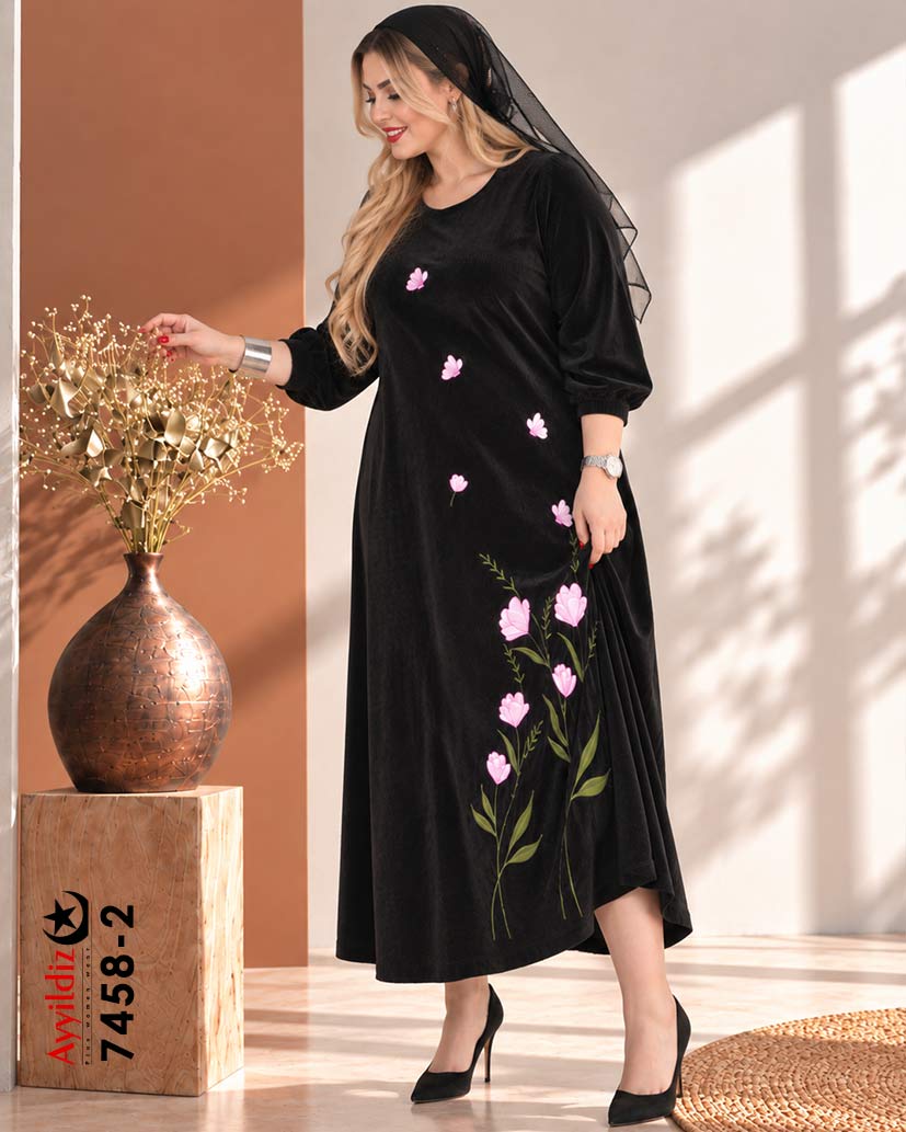 پیراهن کفتان مخمل کبریتی سایز بزرگ زنانه کد ۷۴۵۸