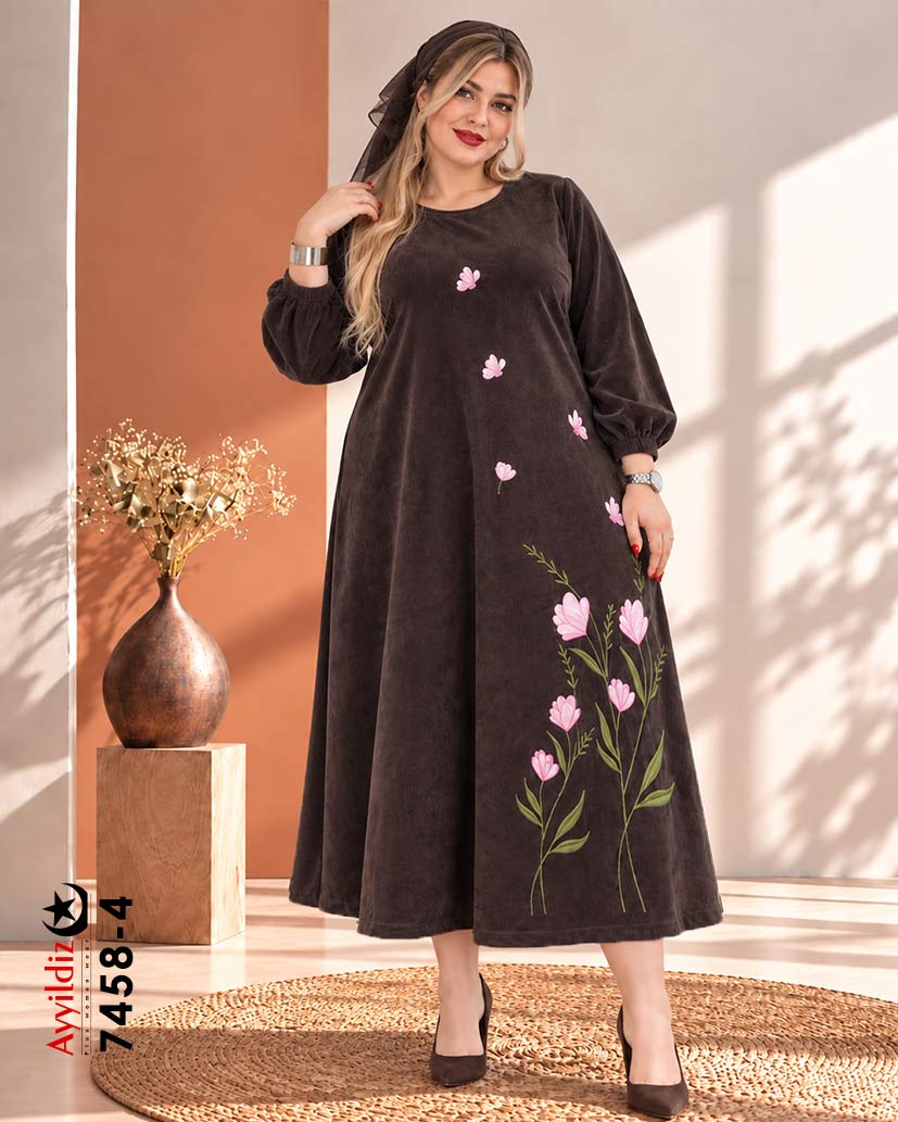 پیراهن کفتان مخمل کبریتی سایز بزرگ زنانه کد ۷۴۵۸