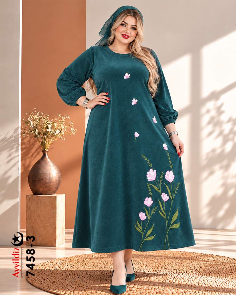 پیراهن کفتان مخمل کبریتی سایز بزرگ زنانه کد ۷۴۵۸