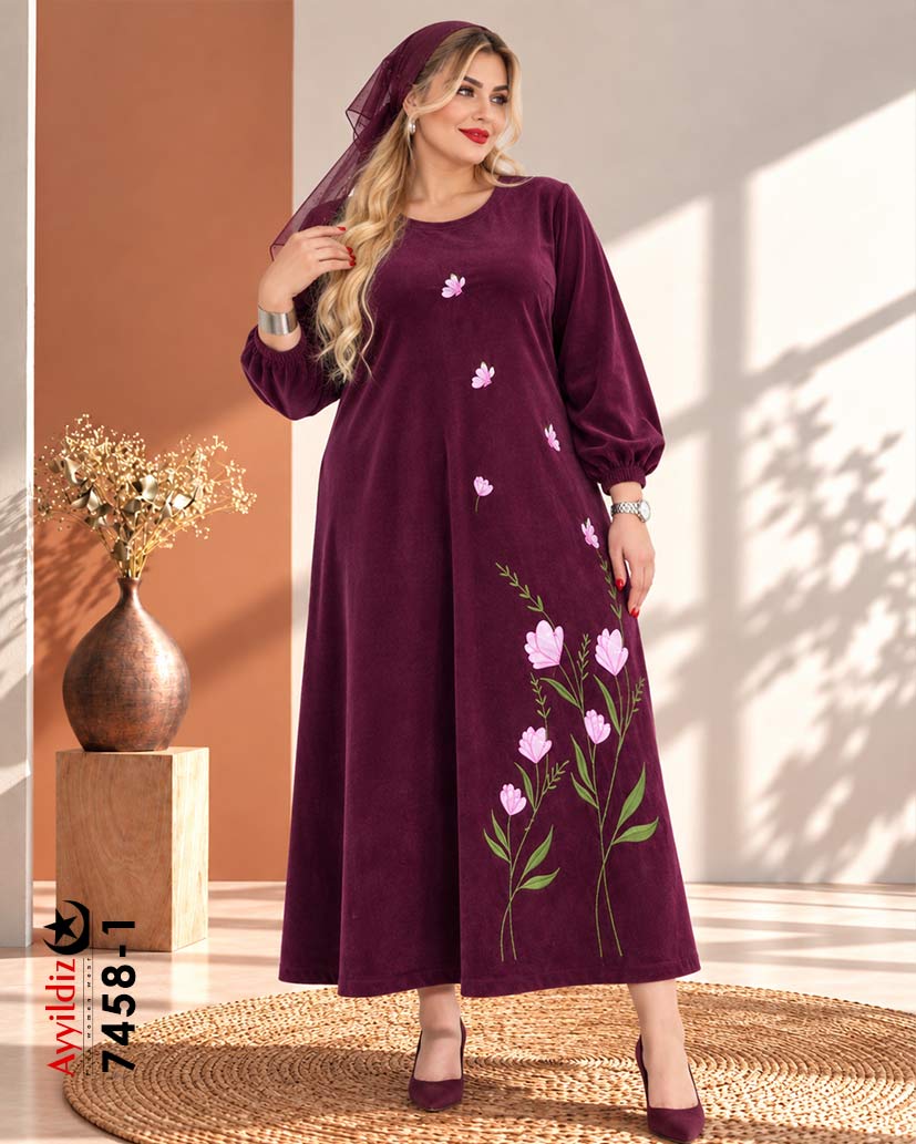 پیراهن کفتان مخمل کبریتی سایز بزرگ زنانه کد ۷۴۵۸