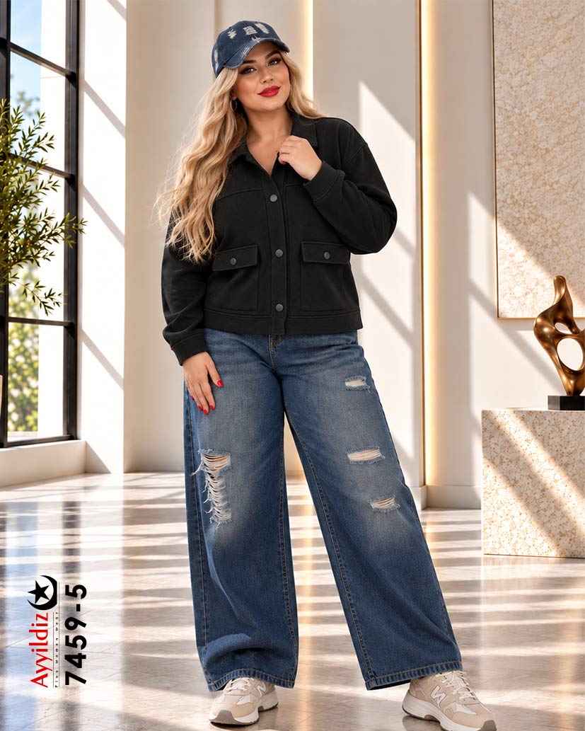 ژاکت بافت سایز بزرگ زنانه کد 7459