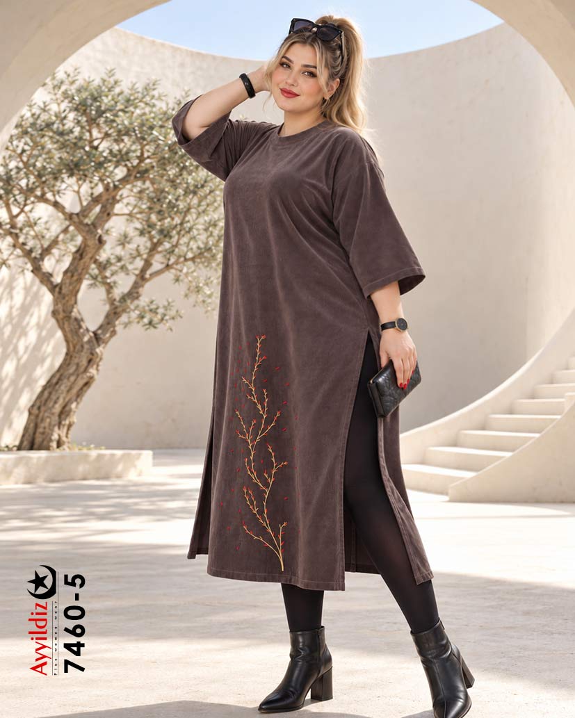 پیراهن اسپورت مخمل کبریتی سایز بزرگ زنانه کد 7460