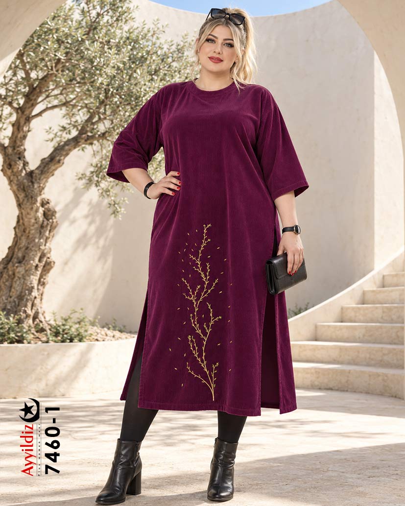 پیراهن اسپورت مخمل کبریتی سایز بزرگ زنانه کد 7460