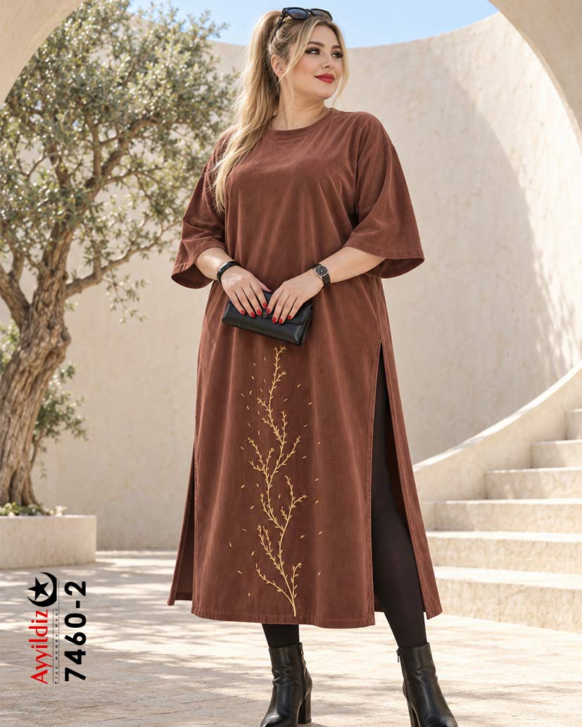 پیراهن اسپورت مخمل کبریتی سایز بزرگ زنانه کد 7460