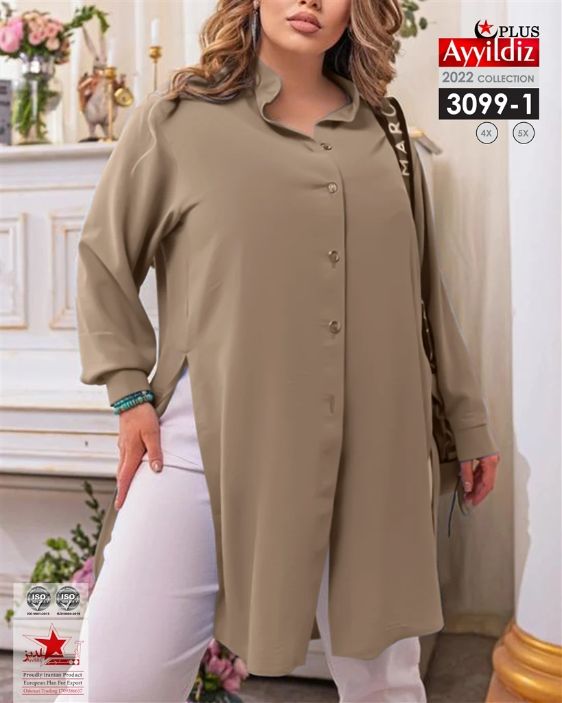 مانتو بغل چاک سایز بزرگ زنانه کد 3099
