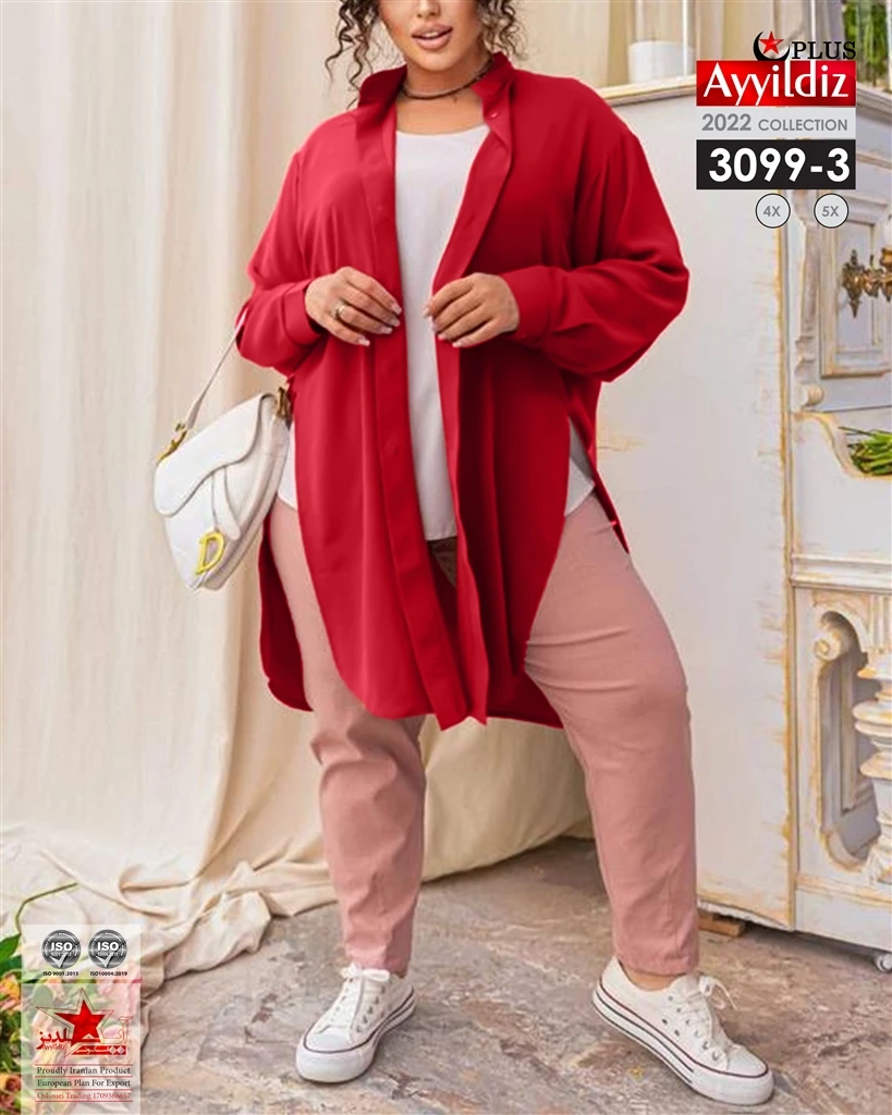 مانتو بغل چاک سایز بزرگ زنانه کد 3099